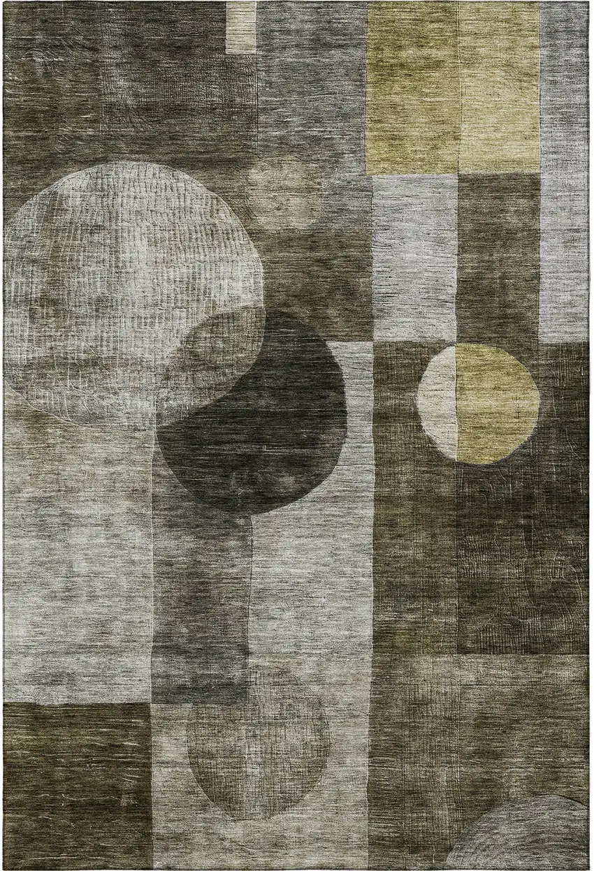 Taupe Gold And Brown Geometric Washable Area Rug With UV Protection Photo 2