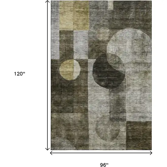 Taupe Gold And Brown Geometric Washable Area Rug With UV Protection Photo 9