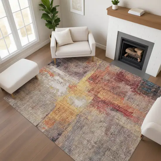 Taupe Gold And Copper Abstract Washable Area Rug With UV Protection Photo 2