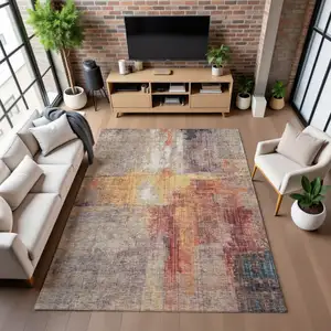 Photo of Taupe Gold And Copper Abstract Washable Area Rug With UV Protection