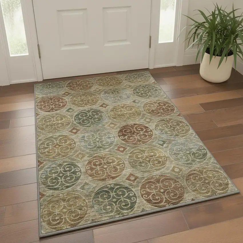 Taupe Gold And Copper Medallion Washable Area Rug With UV Protection Photo 2