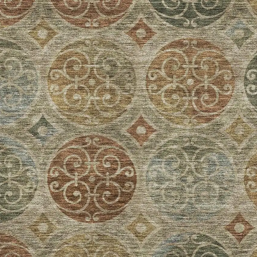 Taupe Gold And Copper Medallion Washable Area Rug With UV Protection Photo 3