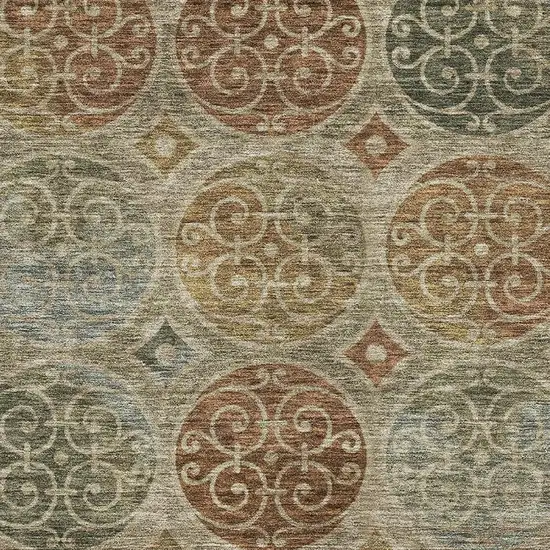 Taupe Gold And Copper Medallion Washable Area Rug With UV Protection Photo 3