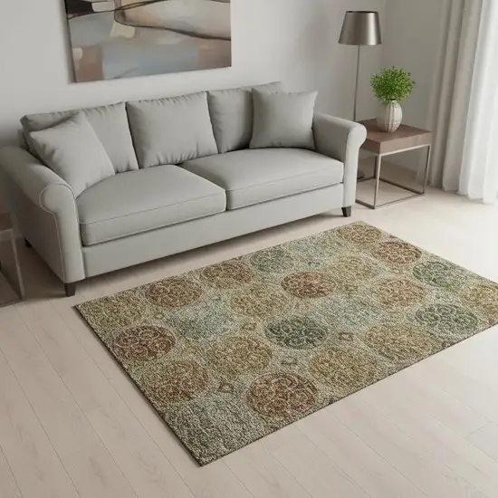 Taupe Gold And Copper Medallion Washable Area Rug With UV Protection Photo 2