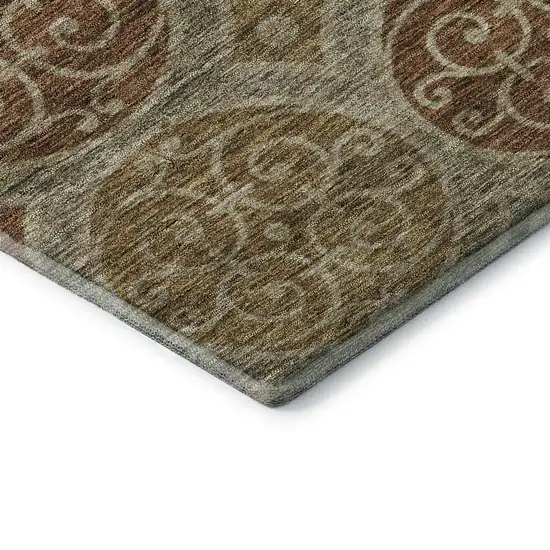 Taupe Gold And Copper Medallion Washable Area Rug With UV Protection Photo 8