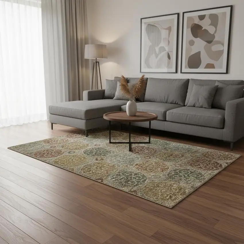 Taupe Gold And Copper Medallion Washable Area Rug With UV Protection Photo 2