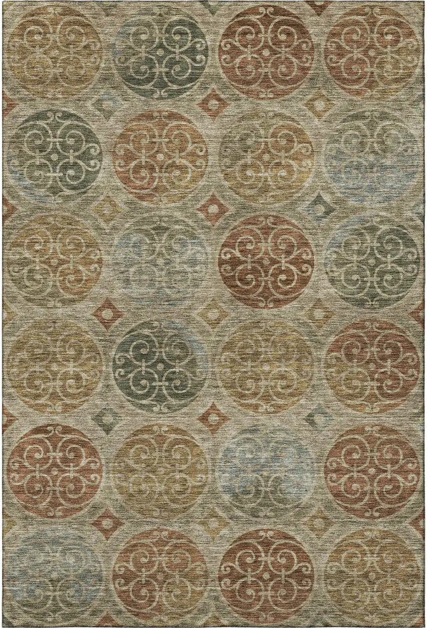 Taupe Gold And Copper Medallion Washable Area Rug With UV Protection Photo 3