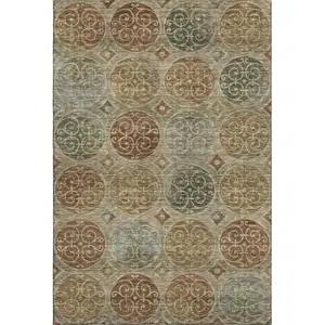 Photo of Taupe Gold And Copper Medallion Washable Area Rug With UV Protection