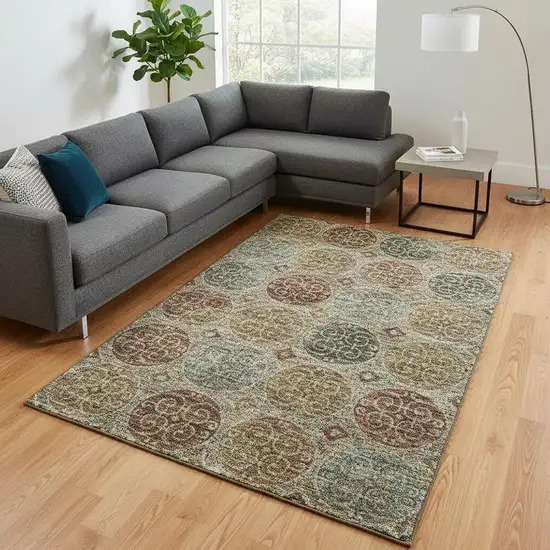 Taupe Gold And Copper Medallion Washable Area Rug With UV Protection Photo 2