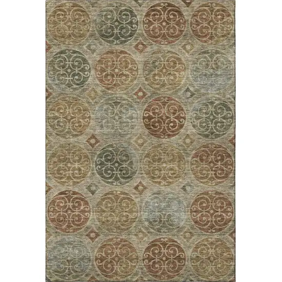 Taupe Gold And Copper Medallion Washable Area Rug With UV Protection Photo 4