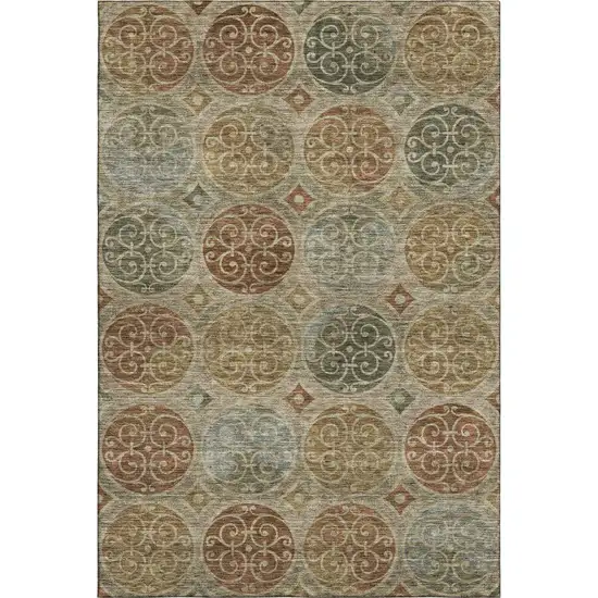 Taupe Gold And Copper Medallion Washable Area Rug With UV Protection Photo 1