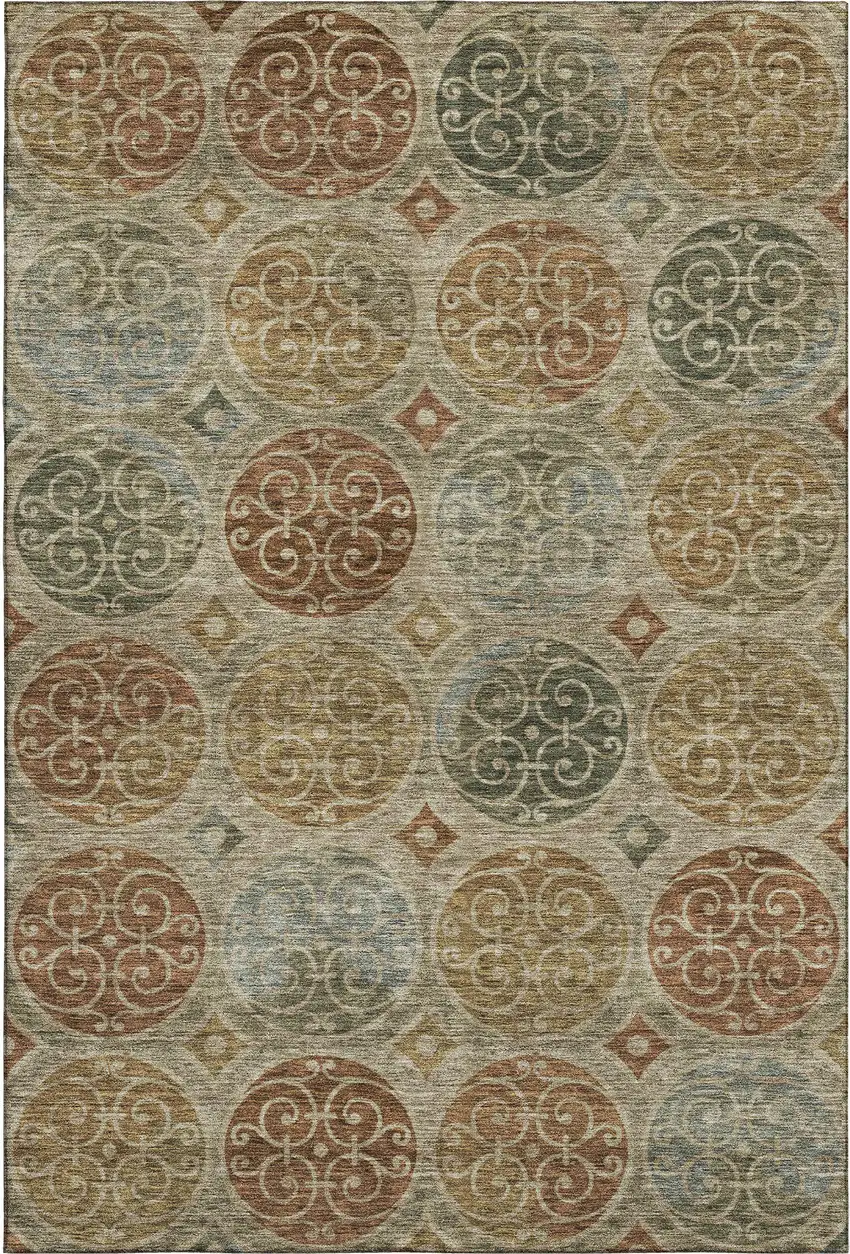 Taupe Gold And Copper Medallion Washable Area Rug With UV Protection Photo 1