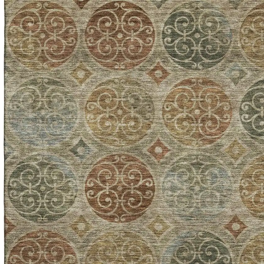 Taupe Gold And Copper Medallion Washable Area Rug With UV Protection Photo 3