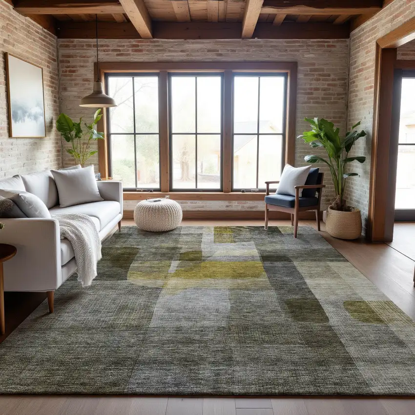 Taupe Gold And Gray Abstract Washable Area Rug With UV Protection Photo 2