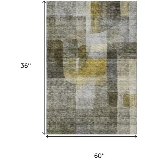Taupe Gold And Gray Abstract Washable Area Rug With UV Protection Photo 9