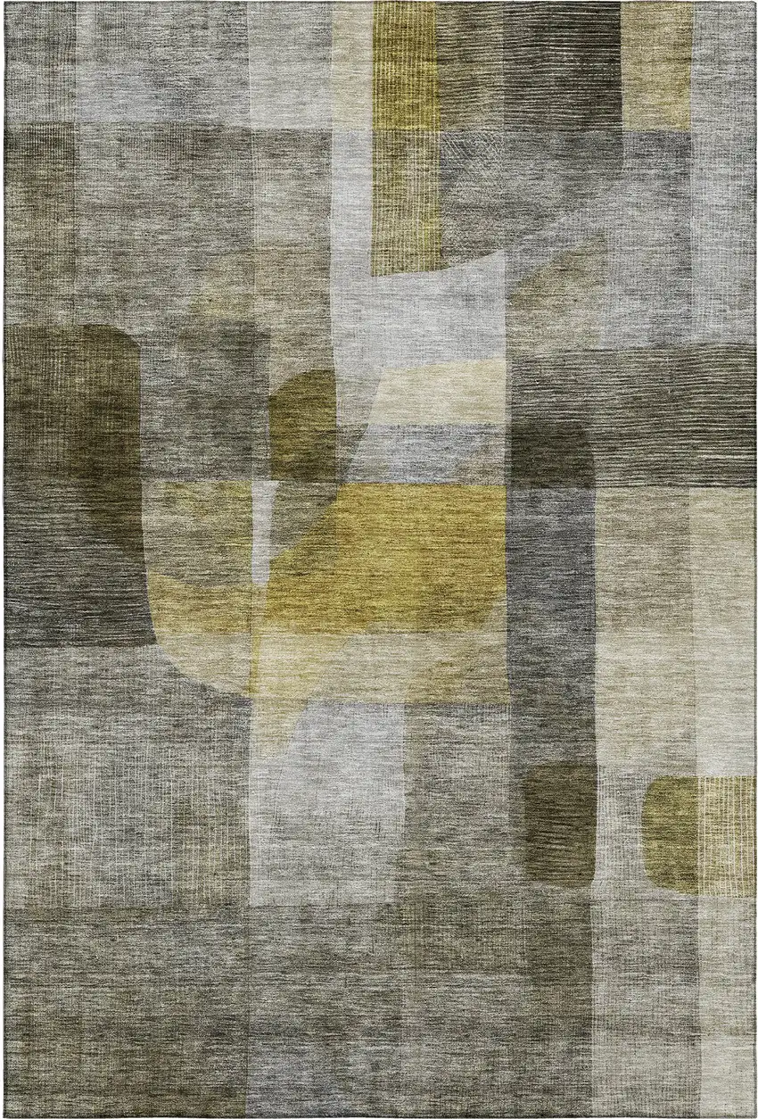 Taupe Gold And Gray Abstract Washable Area Rug With UV Protection Photo 3