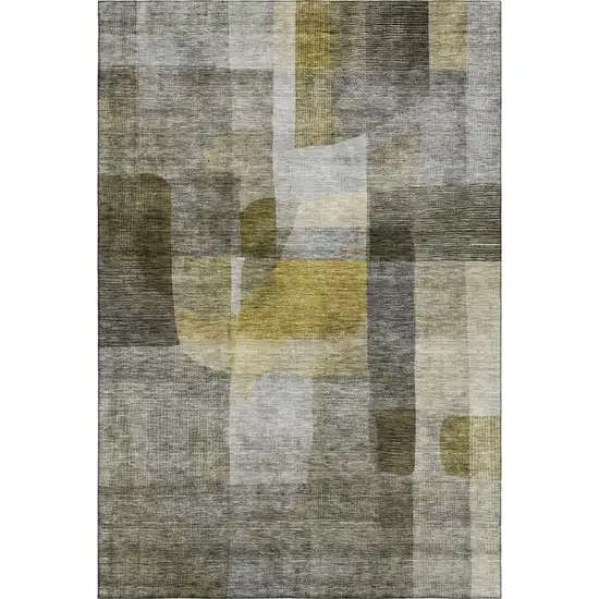 Taupe Gold And Gray Abstract Washable Area Rug With UV Protection Photo 3