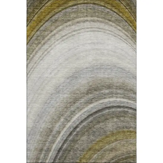 Taupe Gold And Gray Ombre Washable Area Rug With UV Protection Photo 6