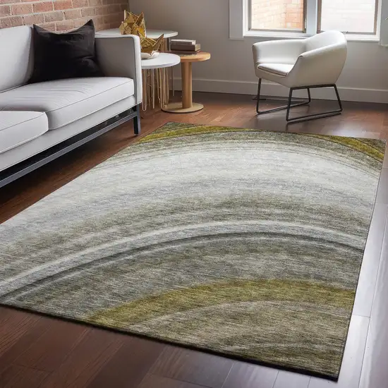 Taupe Gold And Gray Ombre Washable Area Rug With UV Protection Photo 4