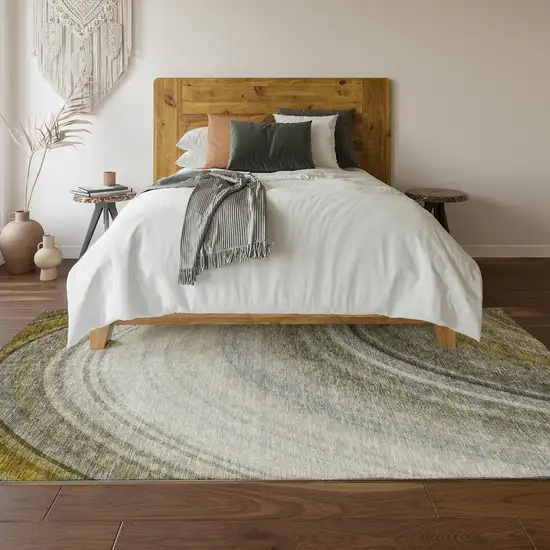 Taupe Gold And Gray Ombre Washable Area Rug With UV Protection Photo 5