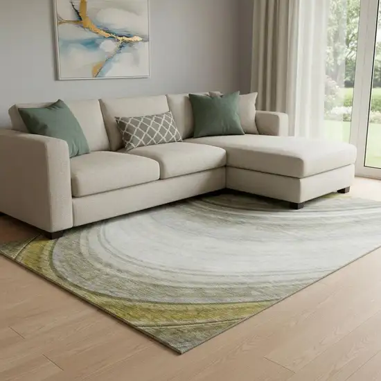 Taupe Gold And Gray Ombre Washable Area Rug With UV Protection Photo 1