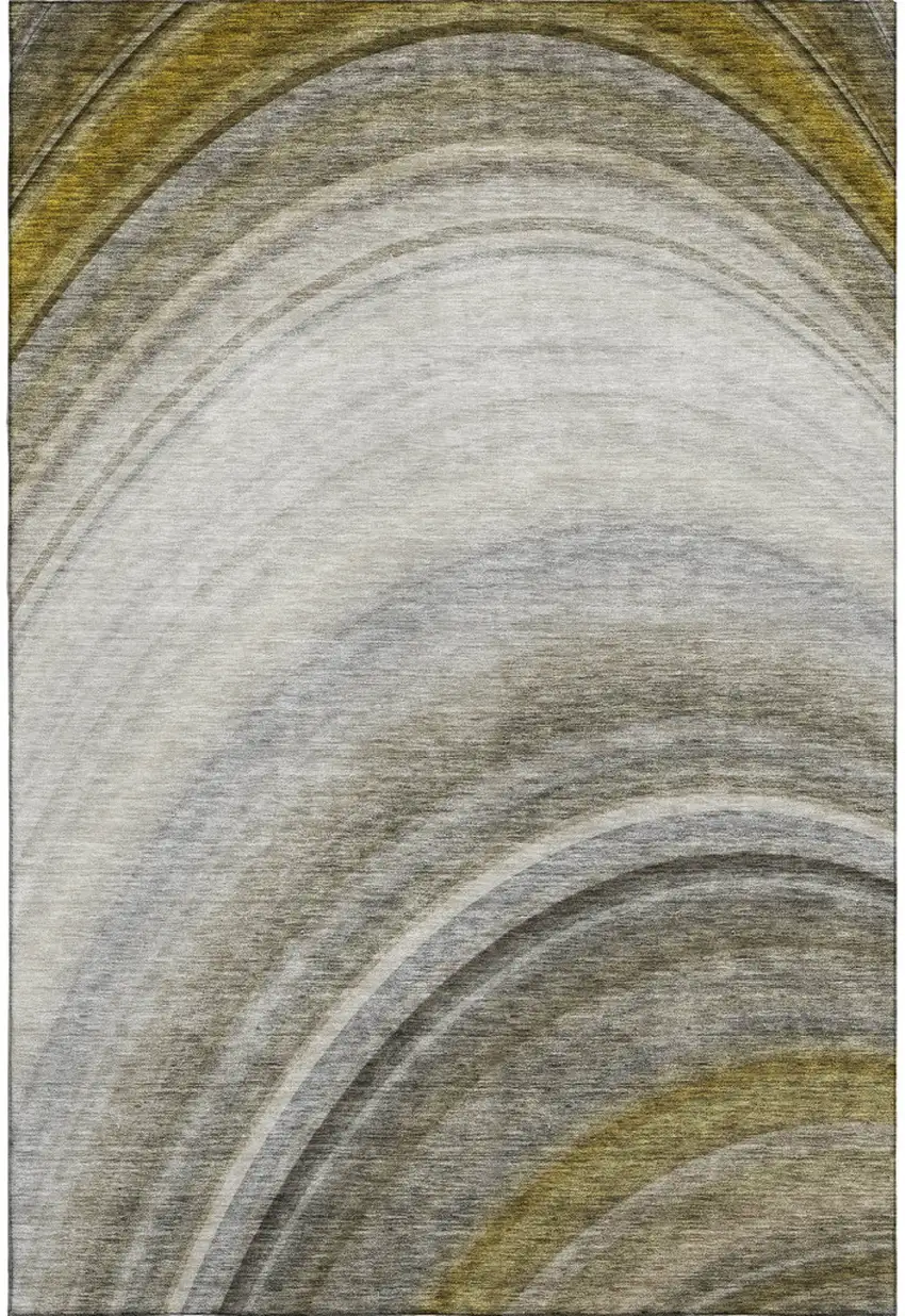 Taupe Gold And Gray Ombre Washable Area Rug With UV Protection Photo 6