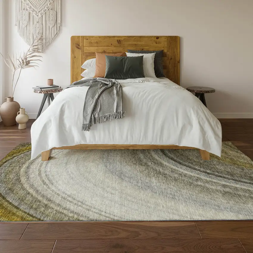 Taupe Gold And Gray Ombre Washable Area Rug With UV Protection Photo 5