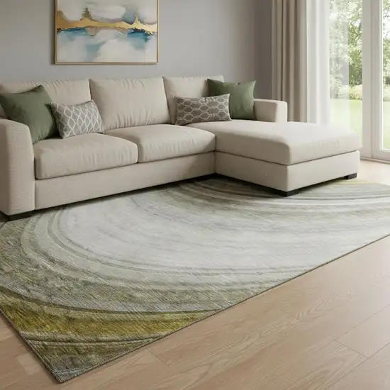 Taupe Gold And Gray Ombre Washable Area Rug With UV Protection Photo 1