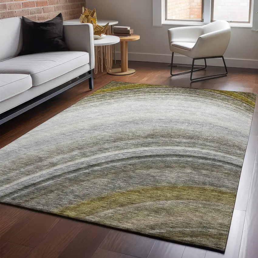 Taupe Gold And Gray Ombre Washable Area Rug With UV Protection Photo 4