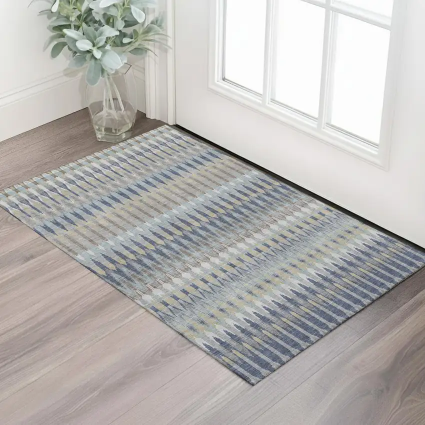 Taupe Gold And Gray Southwestern Washable Area Rug With UV Protection Photo 1