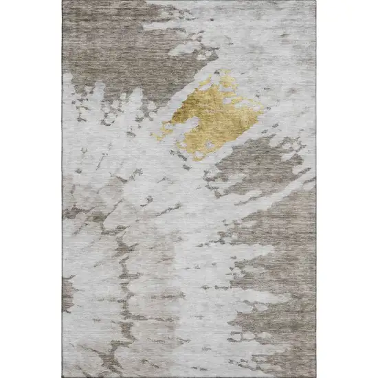 Taupe Gold And Ivory Abstract Washable Area Rug With UV Protection Photo 1