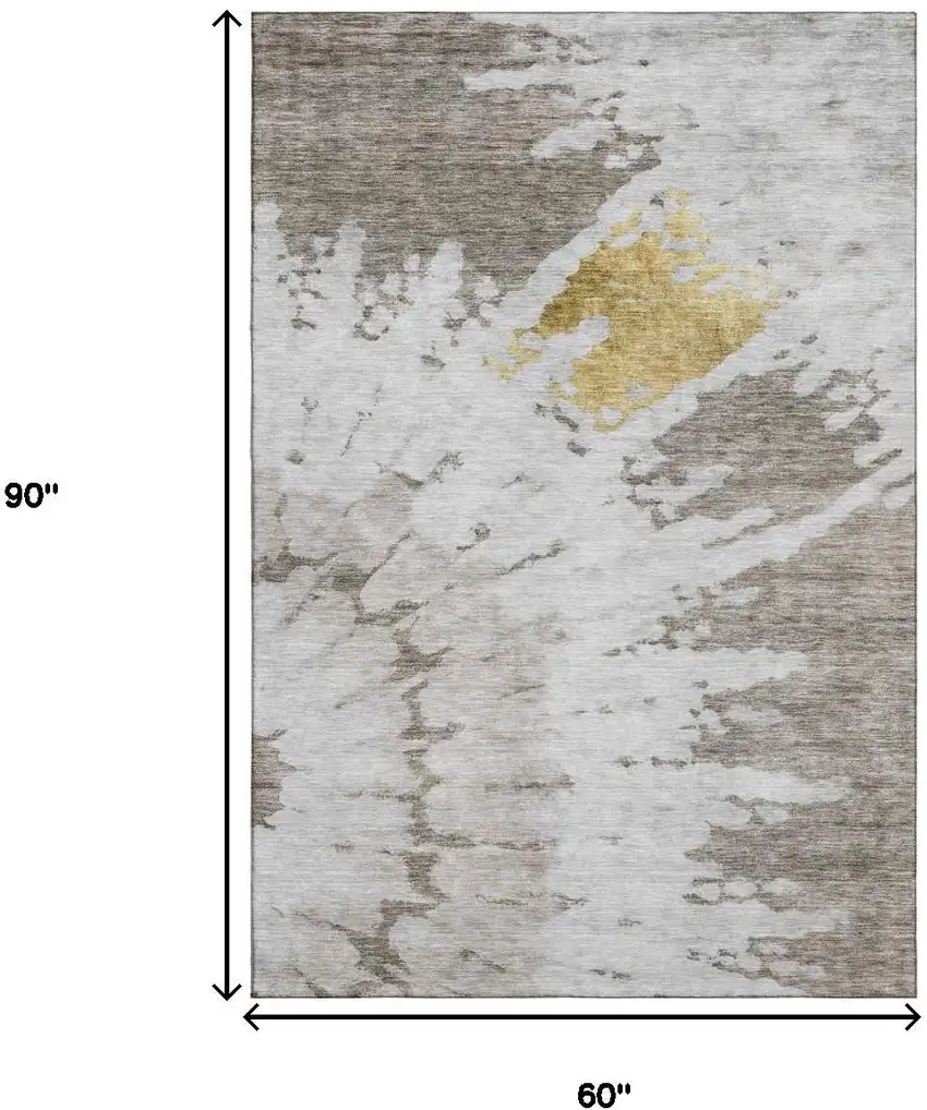 Taupe Gold And Ivory Abstract Washable Area Rug With UV Protection Photo 9