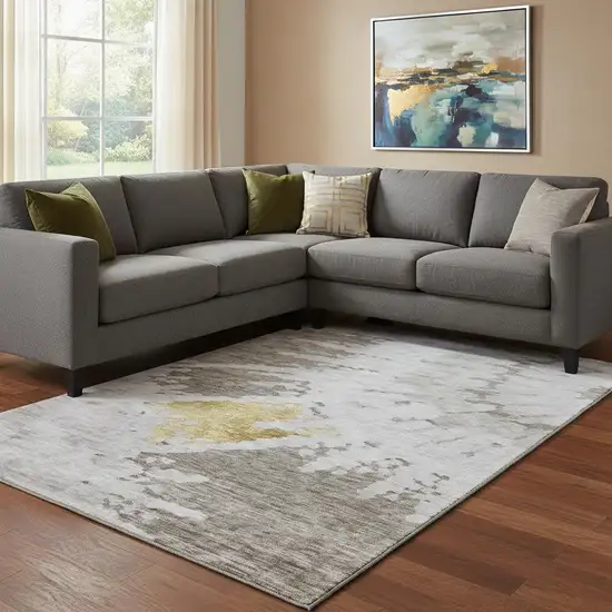 Taupe Gold And Ivory Abstract Washable Area Rug With UV Protection Photo 1