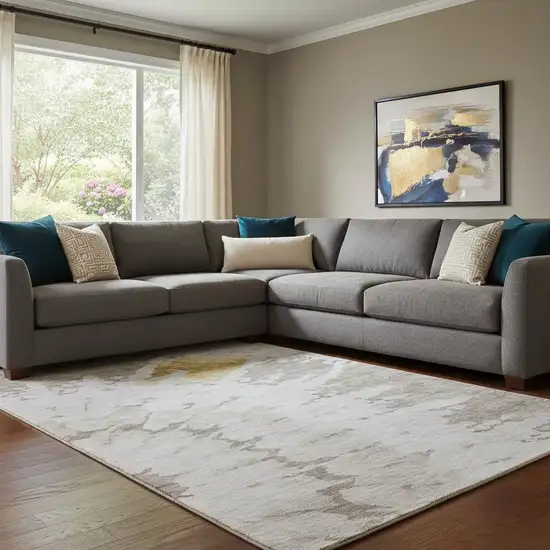 Taupe Gold And Ivory Abstract Washable Area Rug With UV Protection Photo 1