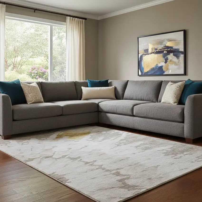 Taupe Gold And Ivory Abstract Washable Area Rug With UV Protection Photo 1