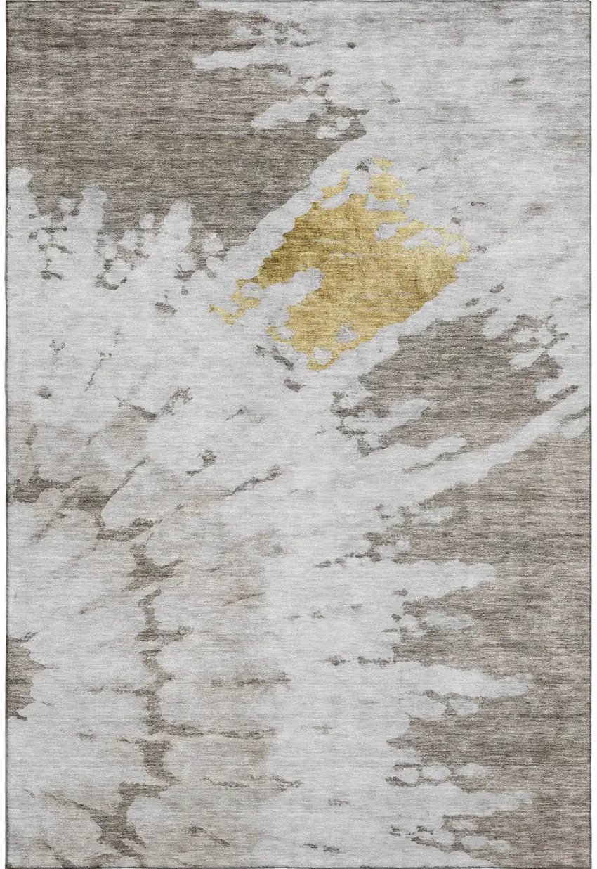 Taupe Gold And Ivory Abstract Washable Area Rug With UV Protection Photo 1