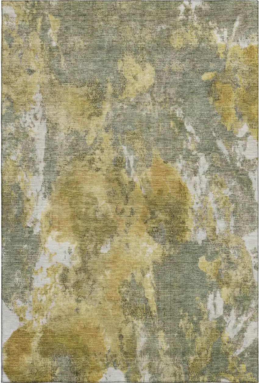 Taupe Gold And Ivory Abstract Washable Area Rug With UV Protection Photo 6