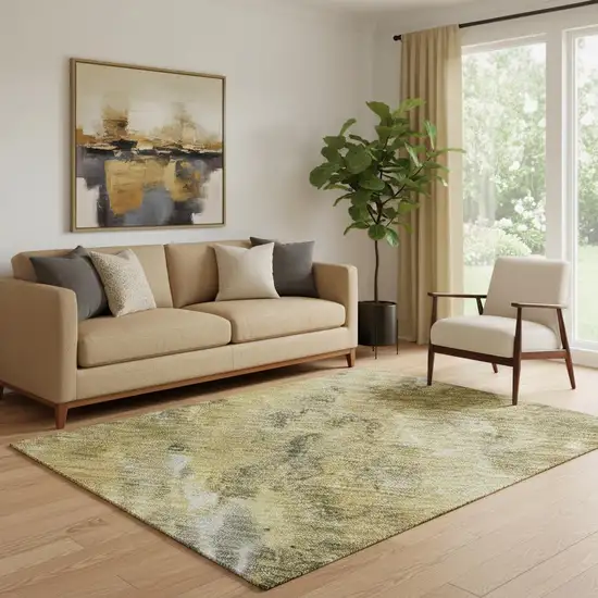 Taupe Gold And Ivory Abstract Washable Area Rug With UV Protection Photo 2