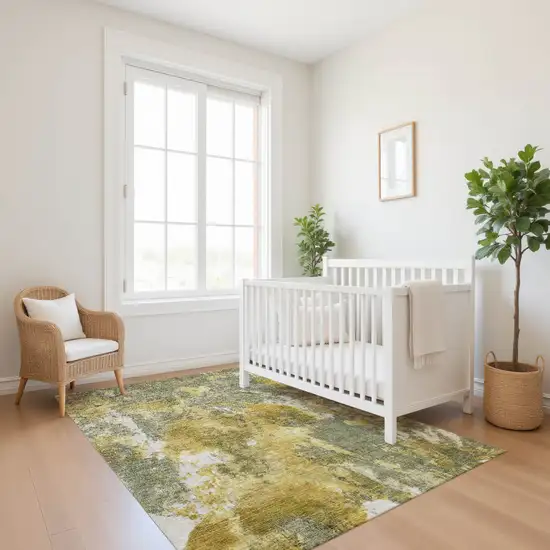 Taupe Gold And Ivory Abstract Washable Area Rug With UV Protection Photo 4