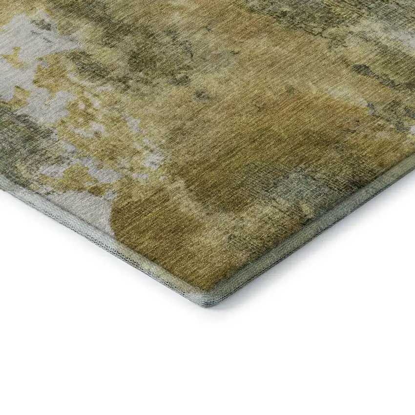 Taupe Gold And Ivory Abstract Washable Area Rug With UV Protection Photo 8