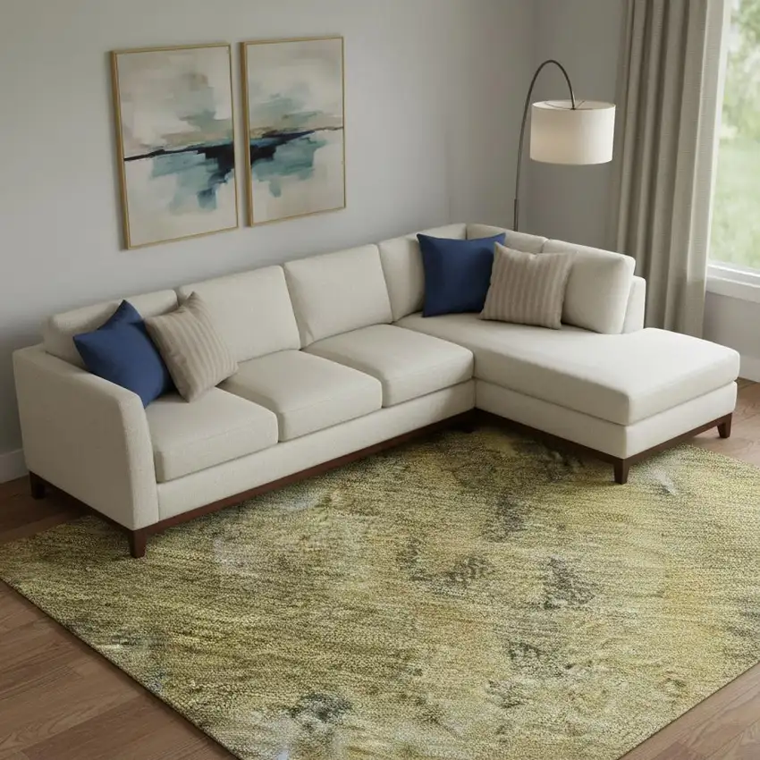 Taupe Gold And Ivory Abstract Washable Area Rug With UV Protection Photo 2