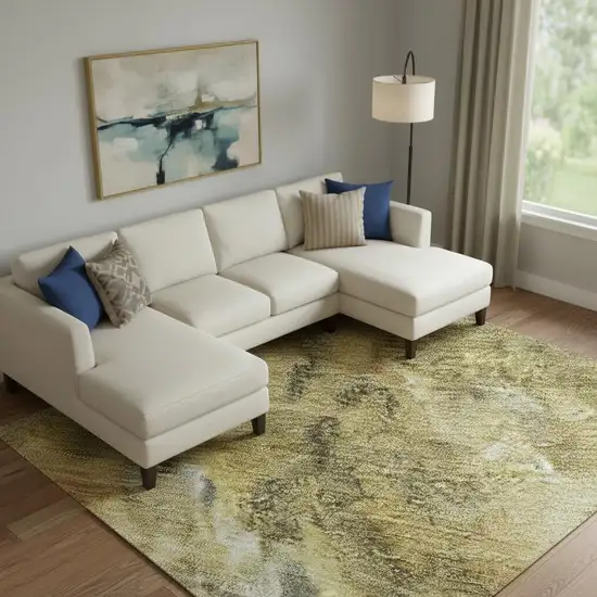Taupe Gold And Ivory Abstract Washable Area Rug With UV Protection Photo 2