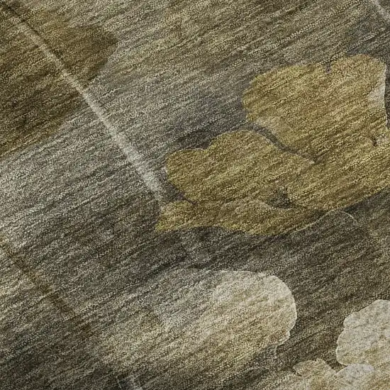 Taupe Gold And Ivory Floral Washable Area Rug With UV Protection Photo 8