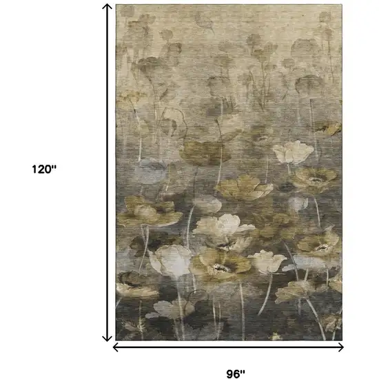 Taupe Gold And Ivory Floral Washable Area Rug With UV Protection Photo 5