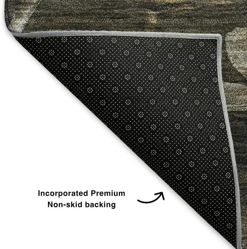 Taupe Gold And Ivory Floral Washable Area Rug With UV Protection Photo 6