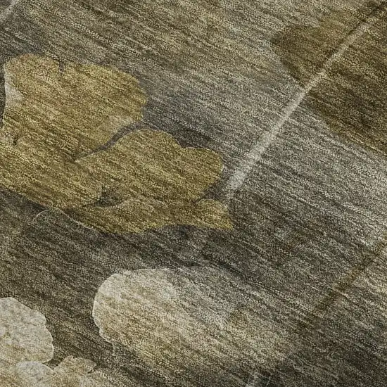 Taupe Gold And Ivory Floral Washable Area Rug With UV Protection Photo 7