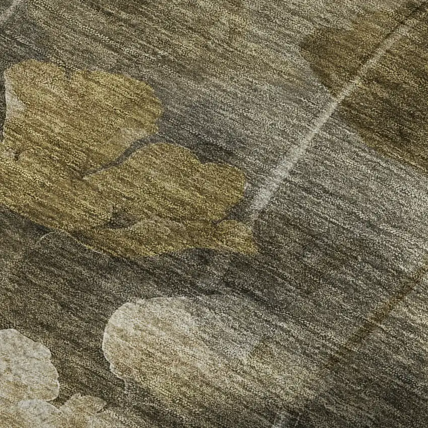 Taupe Gold And Ivory Floral Washable Area Rug With UV Protection Photo 7