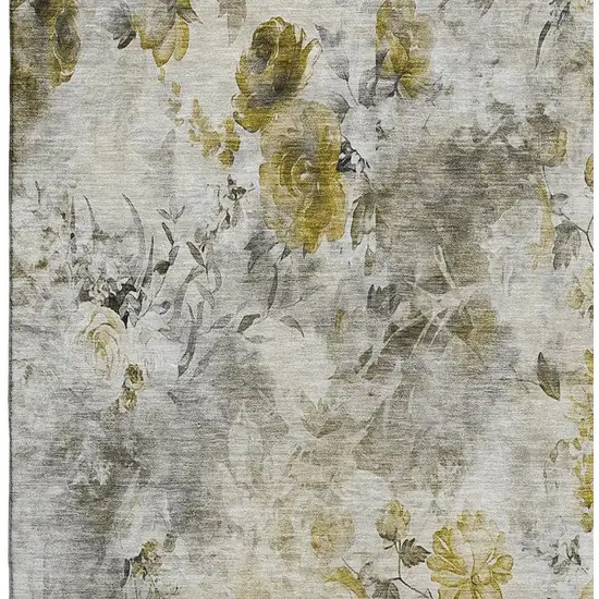 Taupe Gold And Ivory Floral Washable Area Rug With UV Protection Photo 2