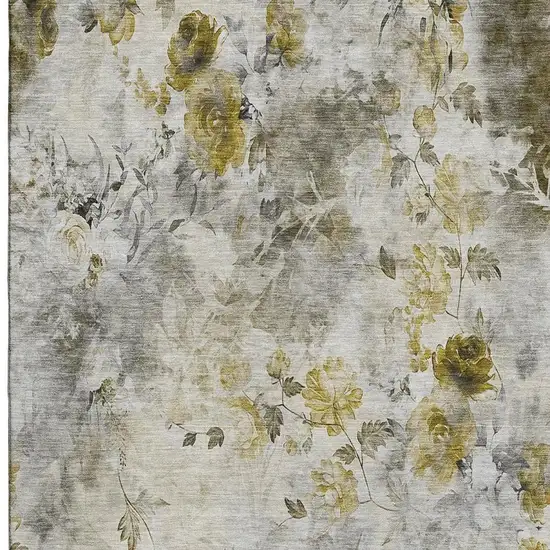 Taupe Gold And Ivory Floral Washable Area Rug With UV Protection Photo 3
