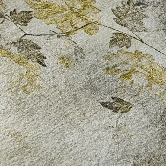 Taupe Gold And Ivory Floral Washable Area Rug With UV Protection Photo 9